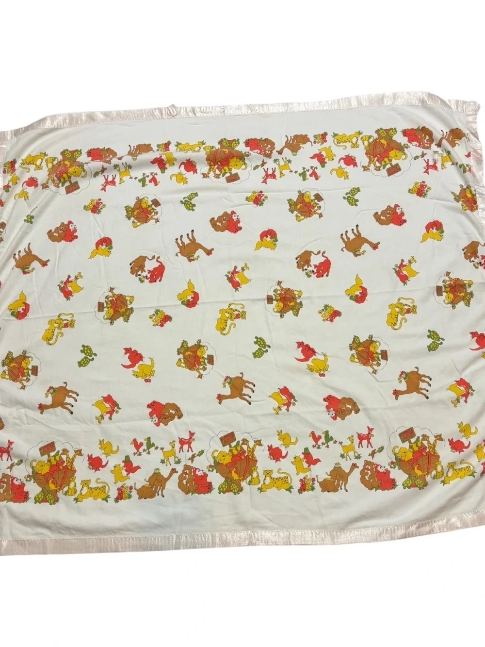 MC Noahs Ark Flannel Baby Blanket Silky Trim Bears Camels Elephants Tigers Deer